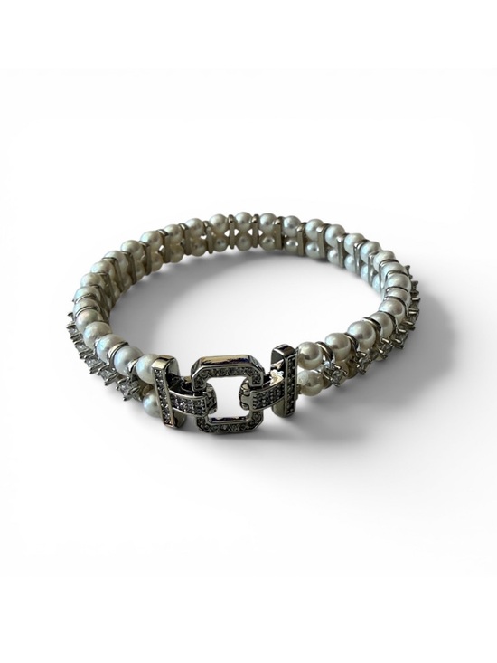 Jewelry - Baby Pearl CZ Bracelet | Silver Tone | Double Clasp | 7”